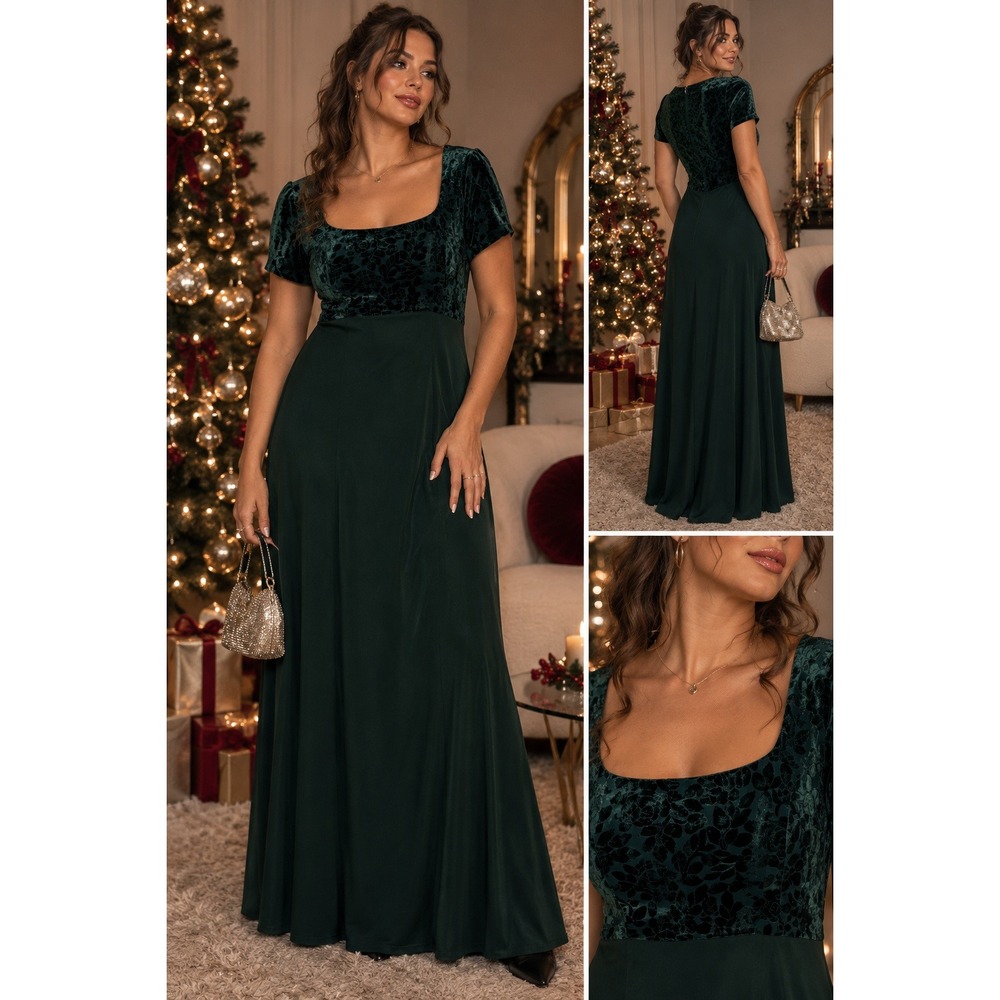 Solo Design Maxi Dress Women Small Green Velvet Bodice Vintage Holiday Romantic